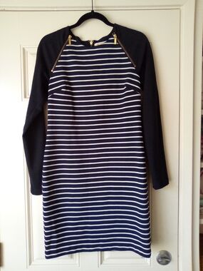 MICHAEL Michael Kors Black White Striped Dress w Gold Hardware
